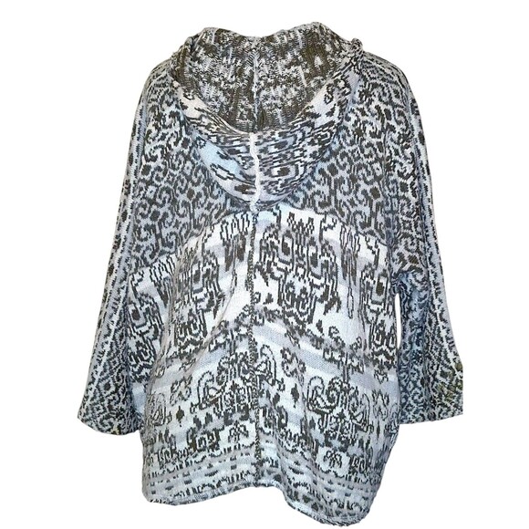 Free People Raggy V Neck Ivory/Green Hooded Coastal Girl Bohemian Sweater Sz S - Picture 7 of 7